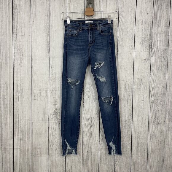 Cello Women's Size 1 Blue Mid-Rise Stretch Distressed Skinny Ankle Jeans - Picture 8 of 9